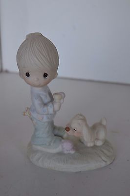 Vintage Precious Moments Porcelain  Figure 1976 Praise The Lord Anyhow Dog