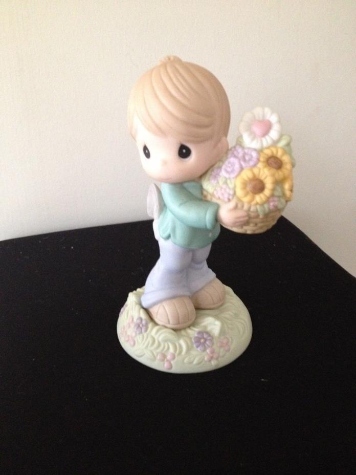 Precious Moments My Love Is Always In Bloom For You Boy Flowers Figurine NWB