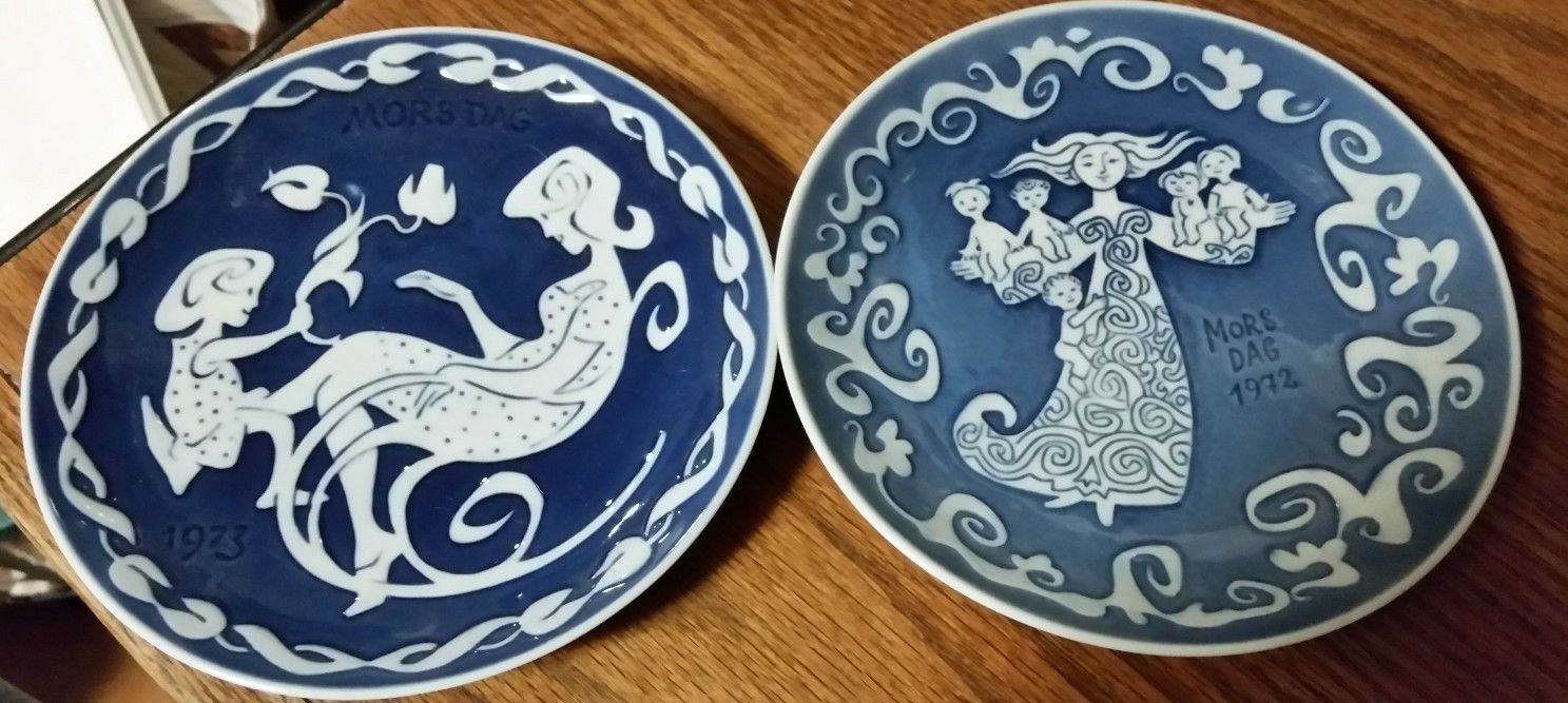 Royal Copenhagen Denmark Mother's Day (Mors Dag) Mini Plates (2) 1972 & 1973