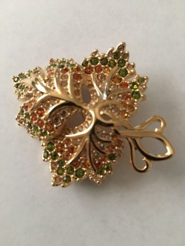 Swarovski Colorful Crystal Leaf Pin Brooch Signed - Beautiful! - New