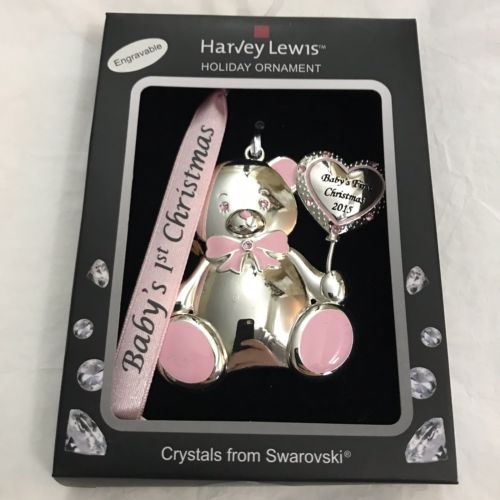 Harvey Lewis Ornament Babys First Christmas 2015 Girl Swarovski Crystal Pink