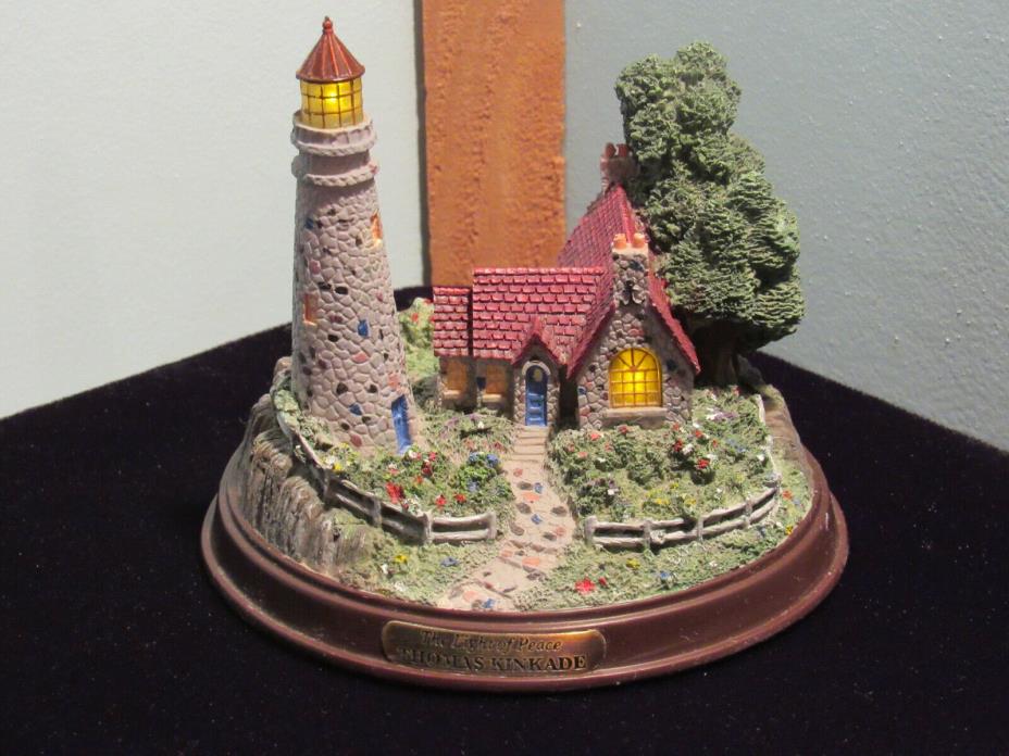Vtg Thomas Kinkade Lighted Scenic Lighthouse And House