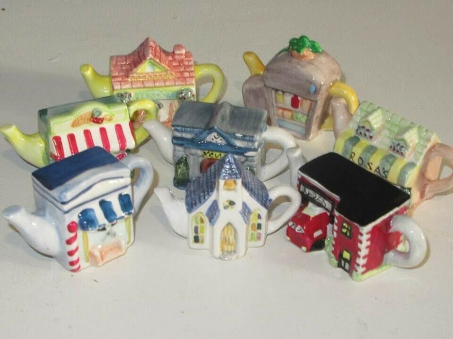 Red Rose Tea Wade Miniature Teapots  ROSEVILLE TOWN  COMPLETE SET of  8