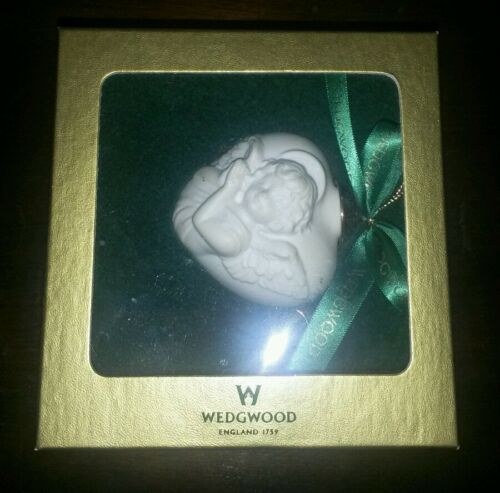 Wedgwood Puffed Heart With Cherub Ornament Christmas Holiday with Box And Stand