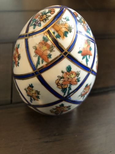 Blue And Gold Floral Display Decorative Egg