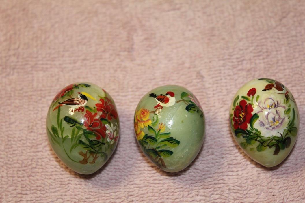 hand Painted Mini Marble Eggs set of 3 Birds flowers