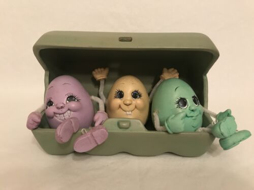 Ceramic Easter Egg Carton with 3 Noggin Egg Face Characters