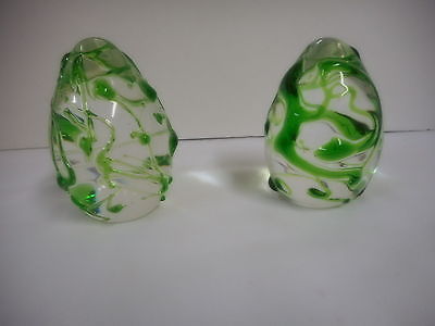 2 Green Glass Eggs 3.5