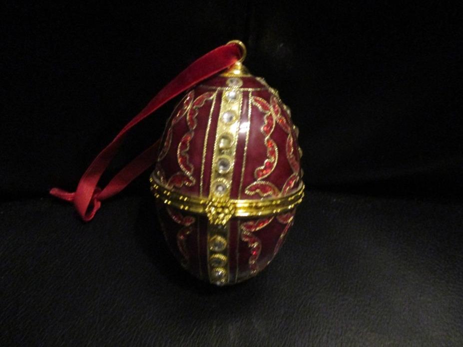 Embellished Burgandy & Gold Hinged Egg Ornament