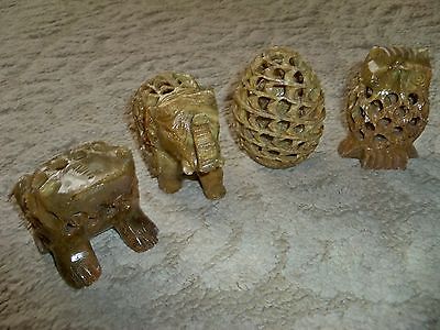 Lot of 4 Hand Carved Soapstone Carvings-Made in India 