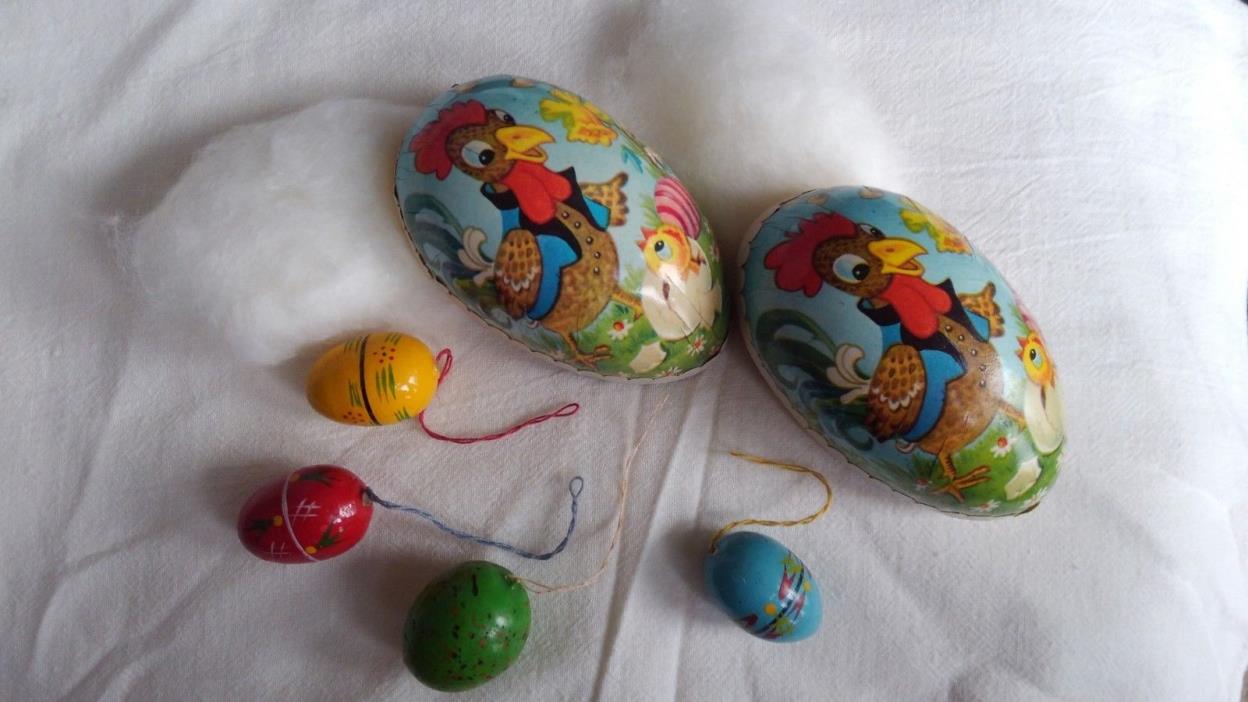 4 Vintage Hand Painted Egg Ornaments Christmas & Easter with one large paper egg