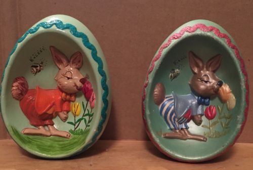2 Ceramic Easter Egg 3D Bunny