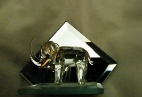 GLASS ELEPHANT WITH GOLD TRIM WITH MIRRORED BASE & BACK