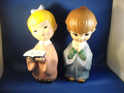 VINTAGE SET OF [2] LG. HANDMADE CERAMIC CHOIR KIDS - SINGING - PRAYING 12