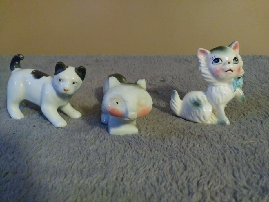 Lot of 3 Vintage ANIMAL FIGURINES 2 Cats 1 Squirel Bone China Porcelain Japan