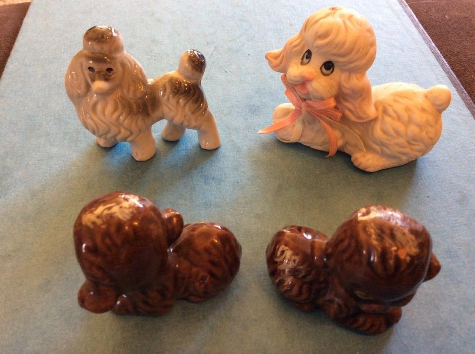 Vintage Ceramic China Poodle Dog Lot 4 Japan Brown white miniature