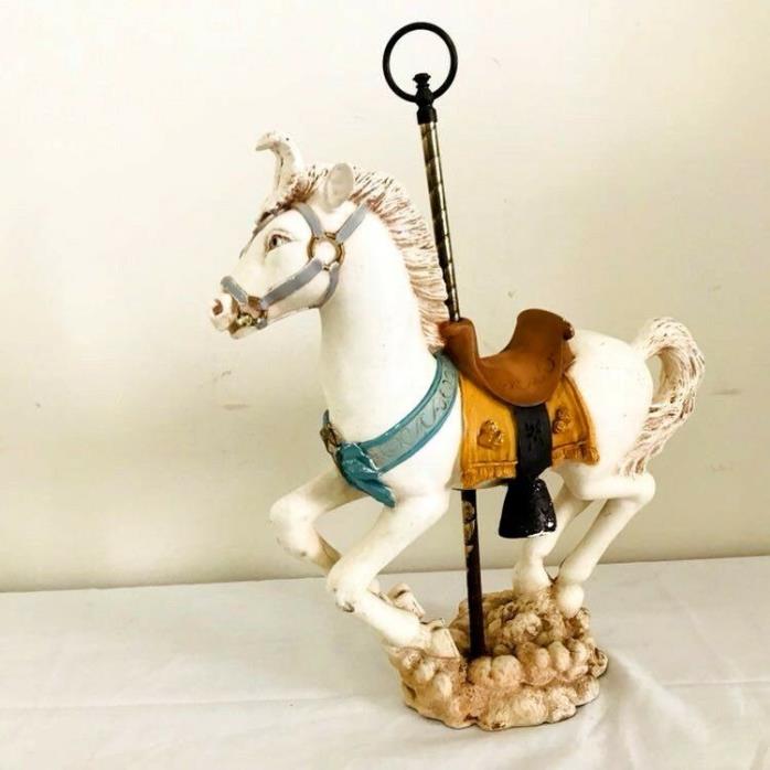 Carousel Circus Horse Figurine Metal Pole on Stand Sculpture White Vintage 18