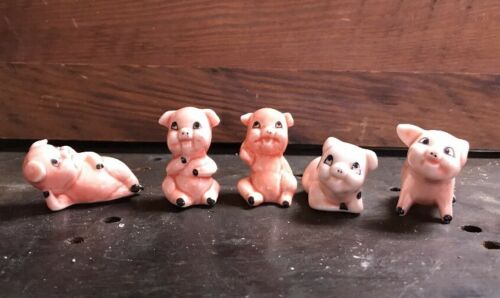 5 Vintage Miniature Bone China  Pink Pigs