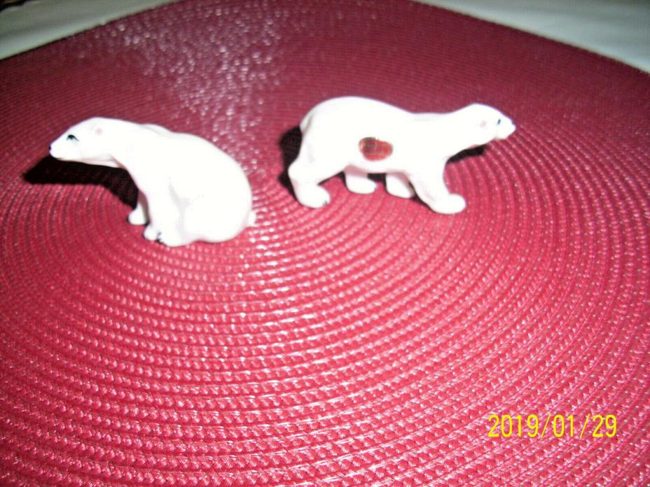 2 Vintage Bone China Miniature Animals Polar Bears Figurines Japan