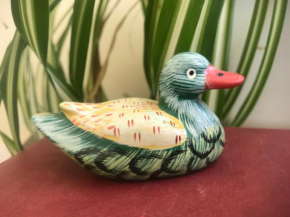 Vintage duck ornament, painted details, clay figurine 3