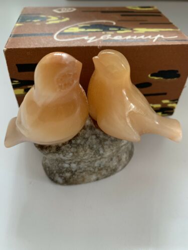 Small Russian Marble Pink Alabaster Love Birds Figurine W/box