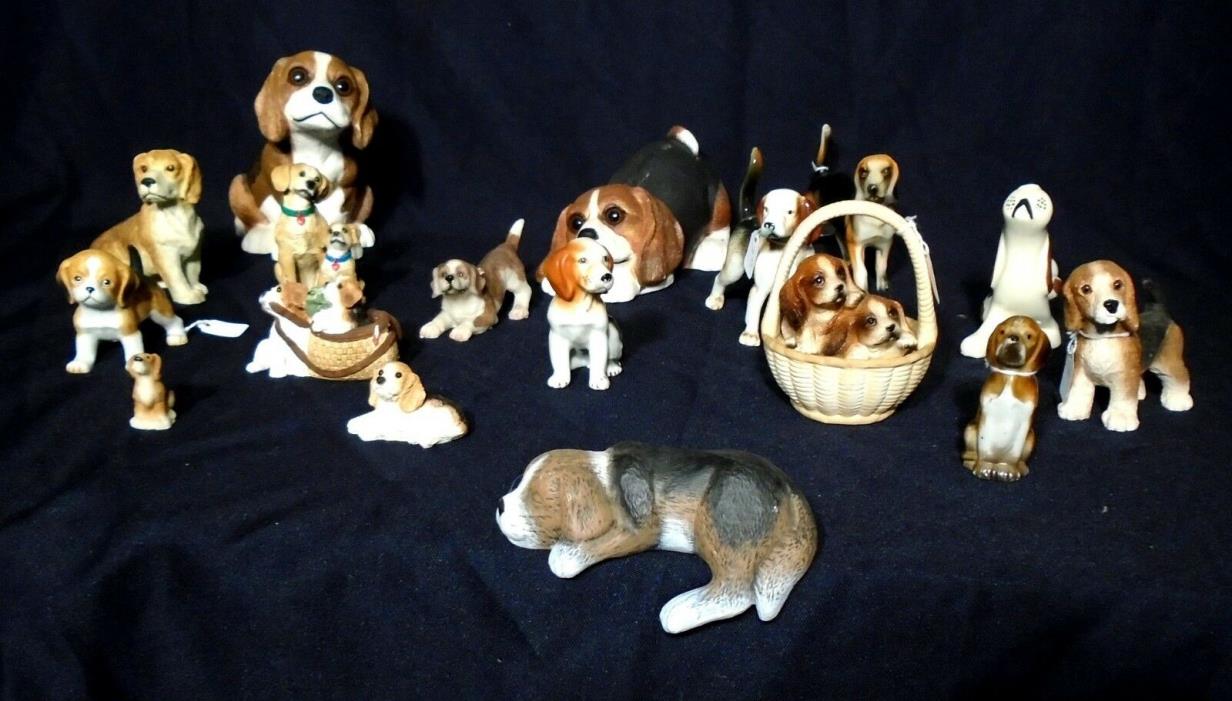 BEAGLE COLLECTION -- 17 FIGURINES -- ASSORTED SIZES -- AND STYLES -- MINT COND
