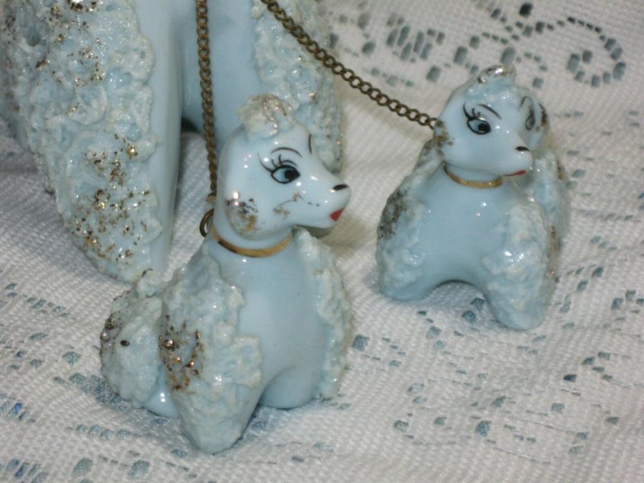 VINTAGE JAPAN LIPPER & MANN POWDER BLUE PORCELAIN POODLE SET