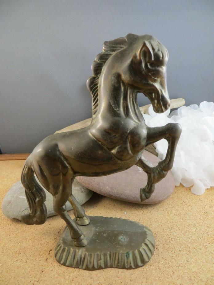 Vintage Bronze? Brass? Mixed Metal Rearing on base Horse Figurine 7