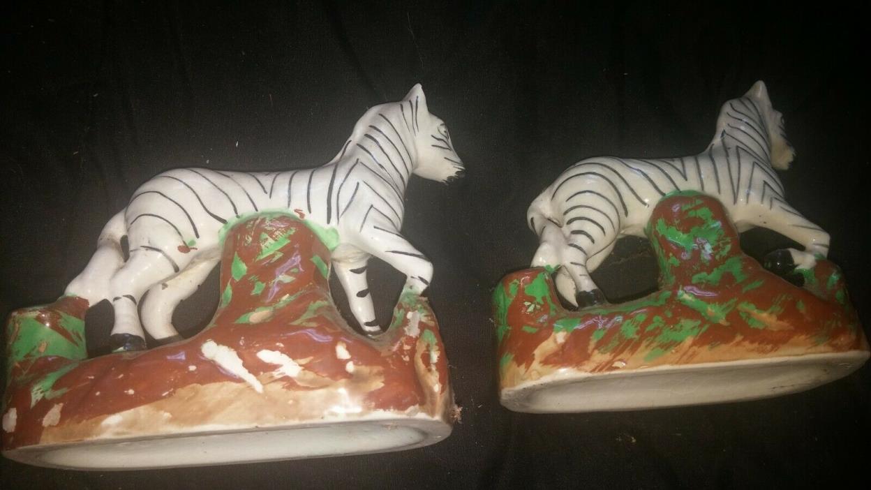 Matching pair of porcelain zebras - Made in England No. 606