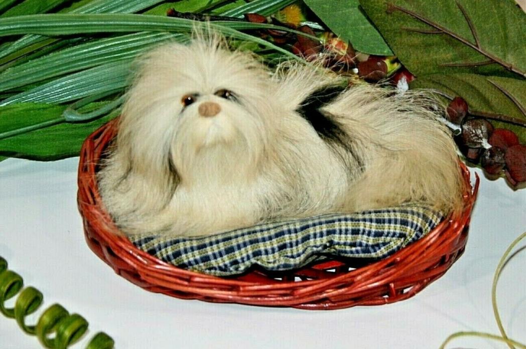 Collectible Animal Toy Figure Puppy Shih Tzu Dog Figurine in a Basket Free Shipp