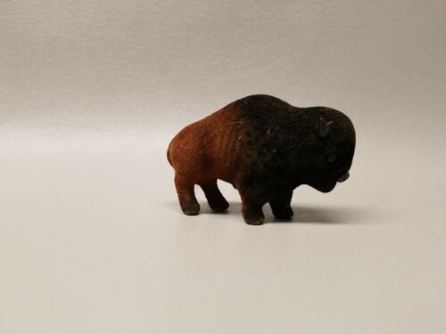 Vintage flocked miniature mini buffalo figure fuzzy 2