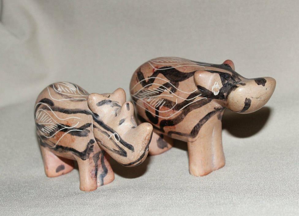 Carved Stone Figurines (2) Rhinoceros 3 ½” x 2” Hippopotamus 4” x 2 ¼”