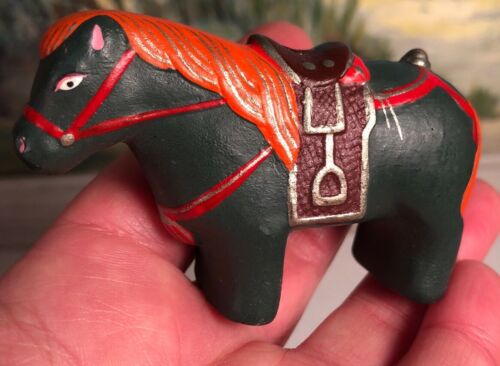 Horse Figurine Terra Cotta Pottery Clay Painted 3.25” L X 2” H Collectible