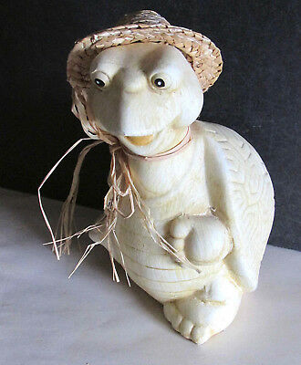 Ceramic Standing Turtle Figure wearing Straw Hat 7
