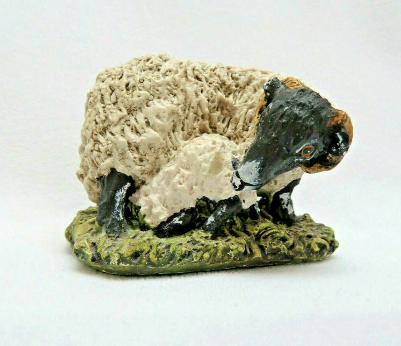 Vintage Chalkware Horned Ram & Baby Lamb Figurine