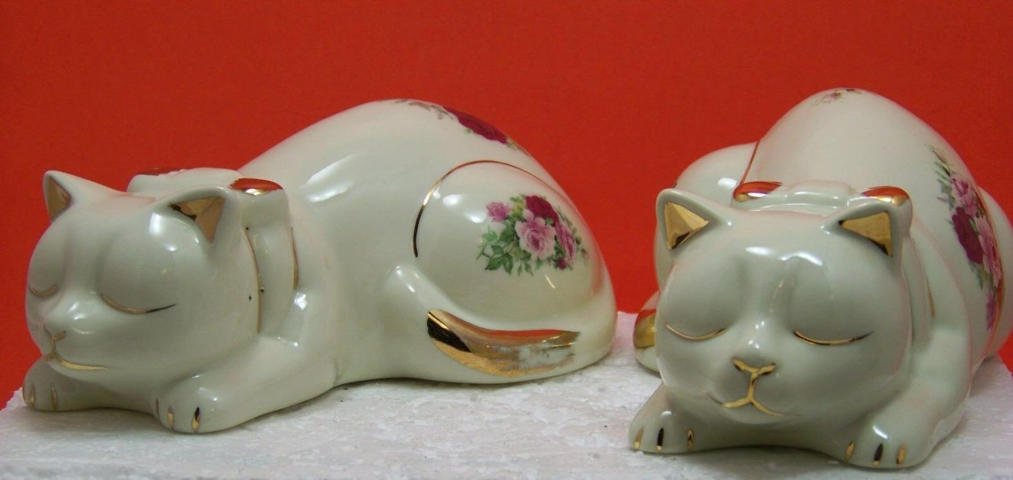Formalities by Baum Bros. Set of 2 Sleeping Cat Figurines with Gold Accents