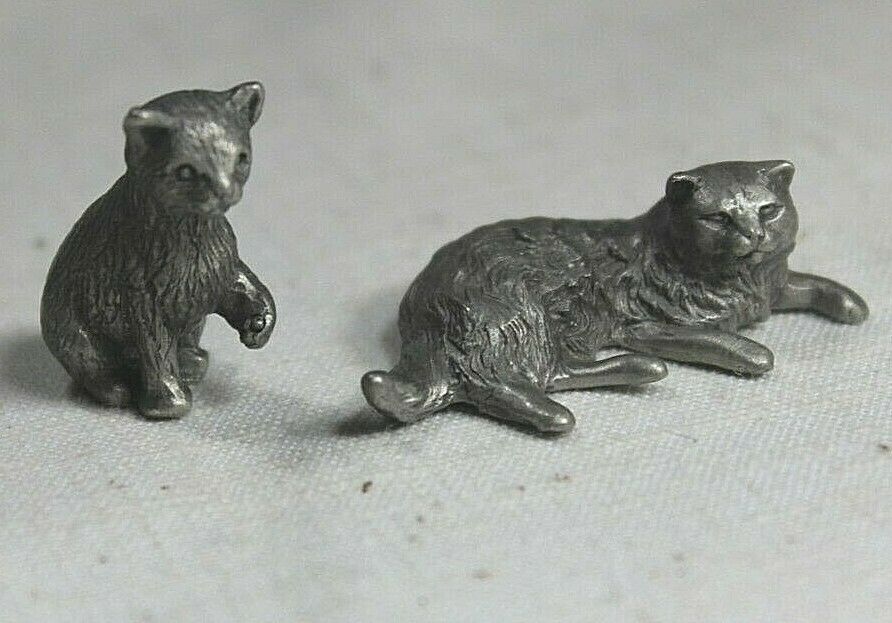 RAWCLIFFE PEWTER 2 Miniature CAT Figurines Sitting Kitten Signed