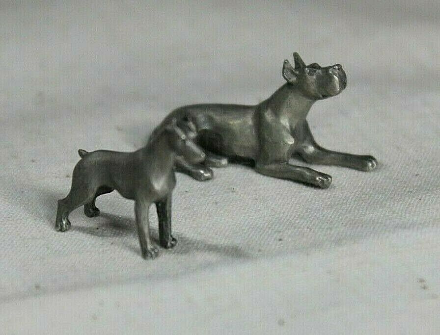 RAWCLIFFE PEWTER 2 Miniature Dog Figurines Doberman Pinscher Great Dane Signed