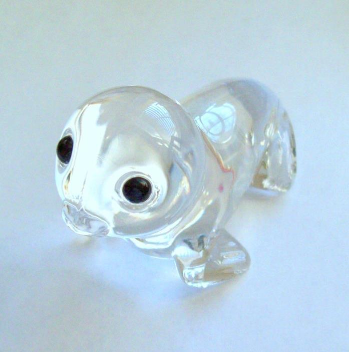 Lead Crystal Seal Paperweight Figurine with Big Black Eyes