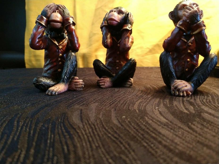 Antique set of three ceramic hear no evil, speak no evil, talk no evil monkey's