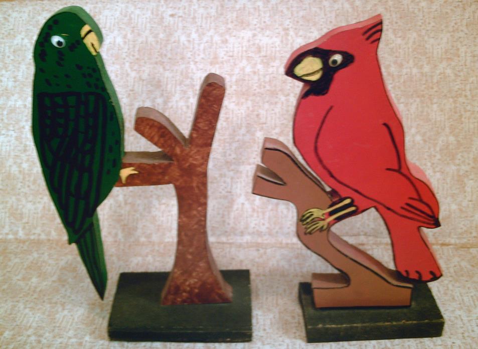 Set Of 2 Handcrafted Shelf Decor Wooden Bird Figurines 12