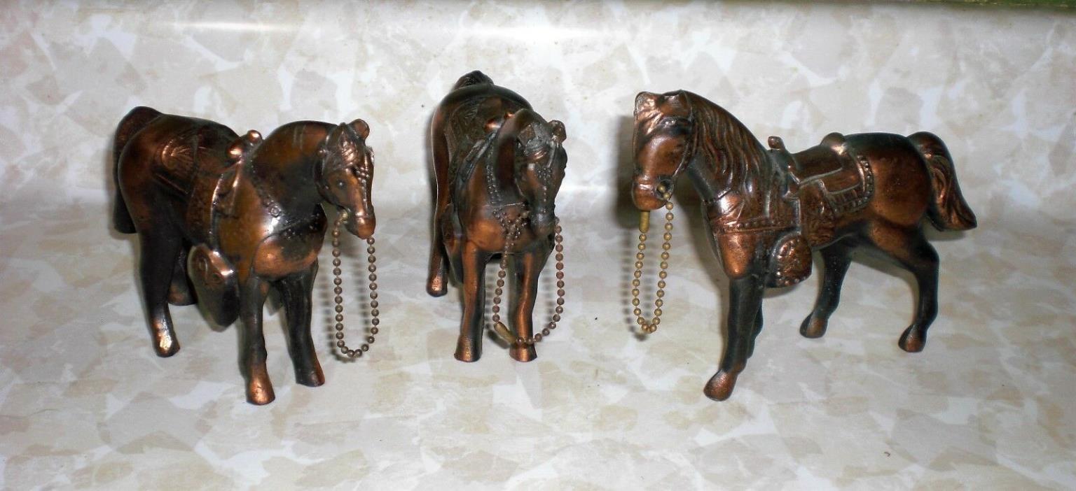 Carnival Horse Prize Cast Metal Bronze Copper Colored Pot Metal Lot of 3