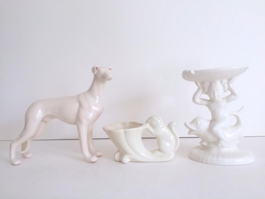 VINTAGE ART DECO 1930'S IVORY CREAM WHITE ART POTTERY FIGURINES COLLECTION OF 3