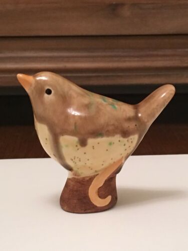 WOLFE STUDIO CERAMIC ART HAND MADE BIRD BROWN YELLOW CRACKLE GLAZE