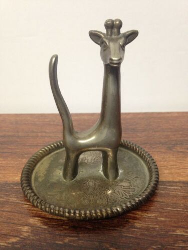Vintage Silver Plate Giraffe Compote Figurine w/ Finely Etched Base