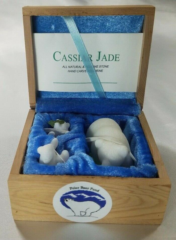 White Marble Grizzly Bear Family Figurines Hand Carved Cassiar Jade Fish Polar