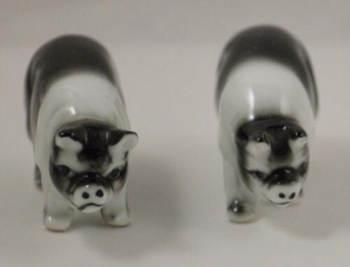 Pig Figurine  Miniature Porcelain Hog Black White Vintage