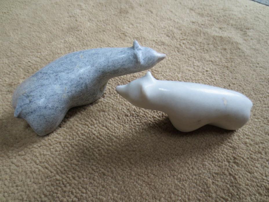 Set of Two (2) Carved Marble Polar Bears