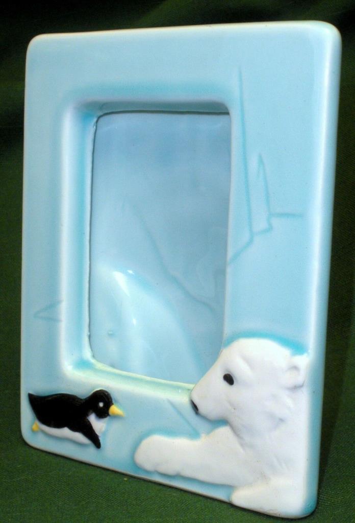 VINTAGE UCTCI Penguin & Polar Bear Ceramic Photo Frame JAPAN for 3-1/2