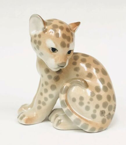 Vintage Lomonosov Cheetah Cub Cat Fine Porcelain Made In USSR RUSSIA